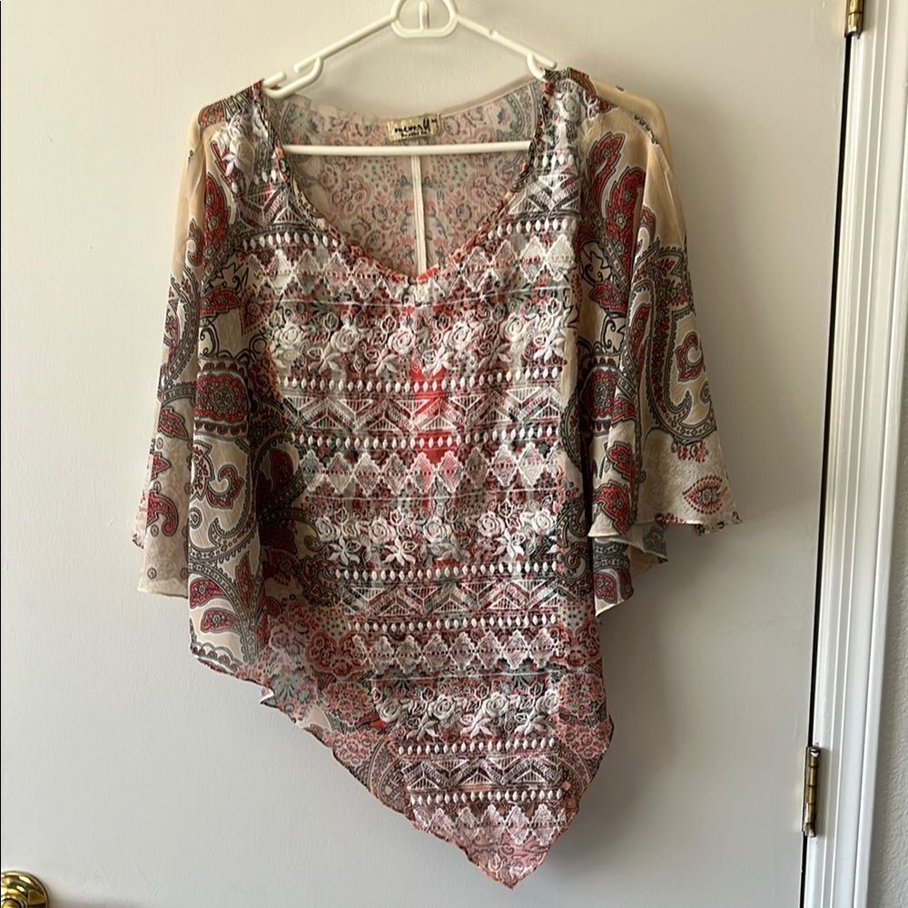 ONE WORLD Paisley Print Pancho Over Blouse Size M Gently used